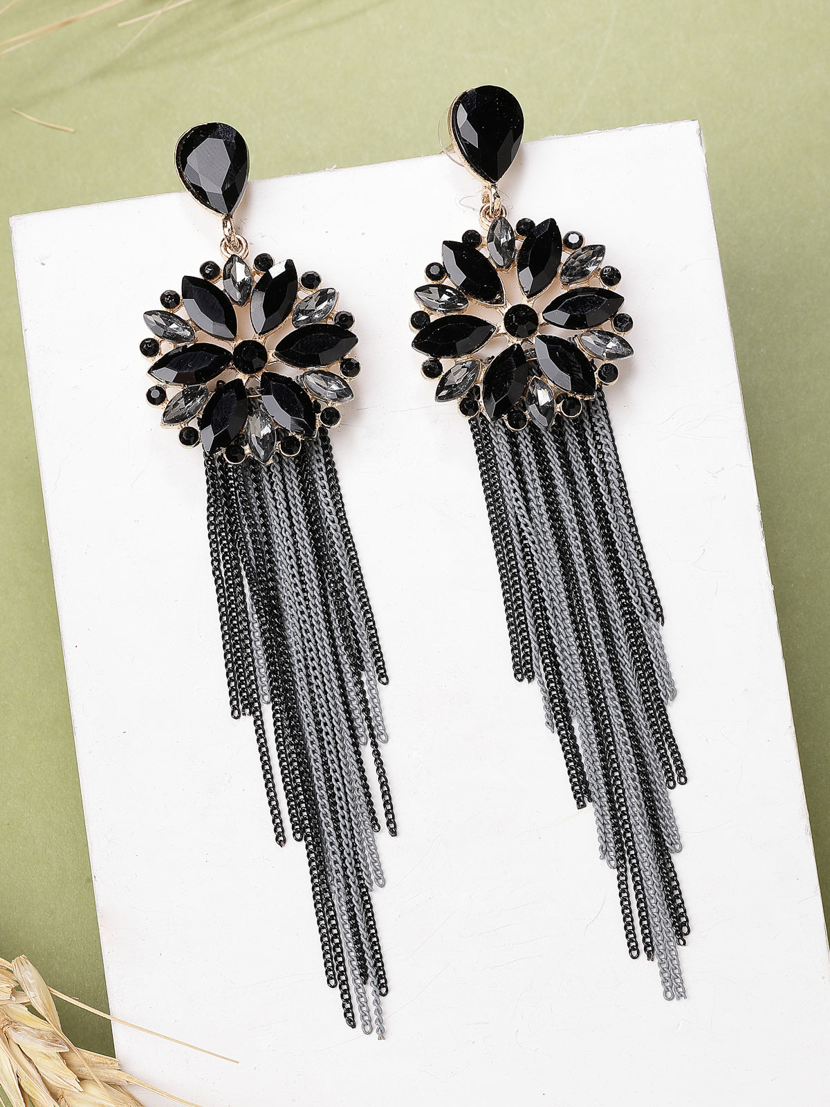 Scintillare By Sukkhi Fresh Flora Latest Stylish Gold Plated Crystal Handmade Long Tassel Black Earrings for Women & Girls|Pair of 1|Gifts for Wife Girlfriend Mother Sister|E107217