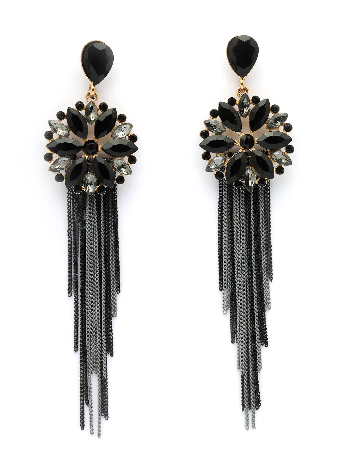 Scintillare By Sukkhi Fresh Flora Latest Stylish Gold Plated Crystal Handmade Long Tassel Black Earrings for Women & Girls|Pair of 1|Gifts for Wife Girlfriend Mother Sister|E107217