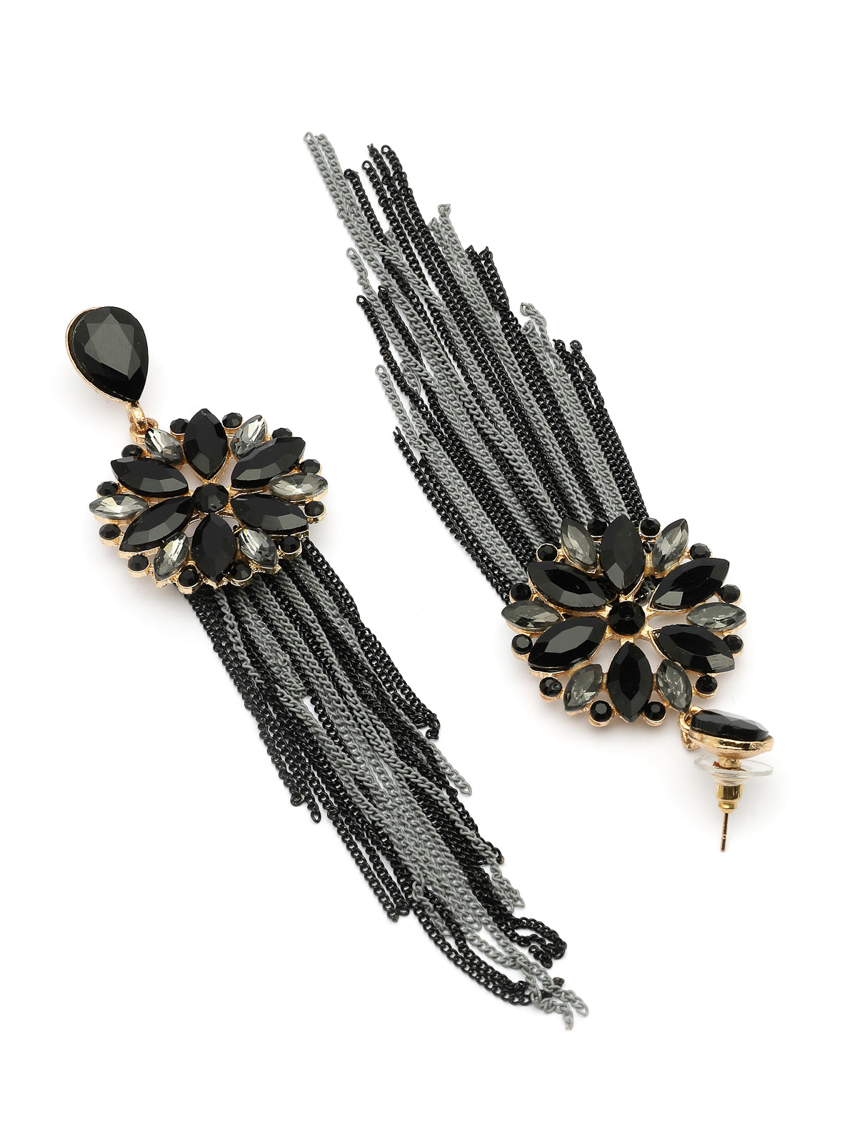 Scintillare By Sukkhi Fresh Flora Latest Stylish Gold Plated Crystal Handmade Long Tassel Black Earrings for Women & Girls|Pair of 1|Gifts for Wife Girlfriend Mother Sister|E107217