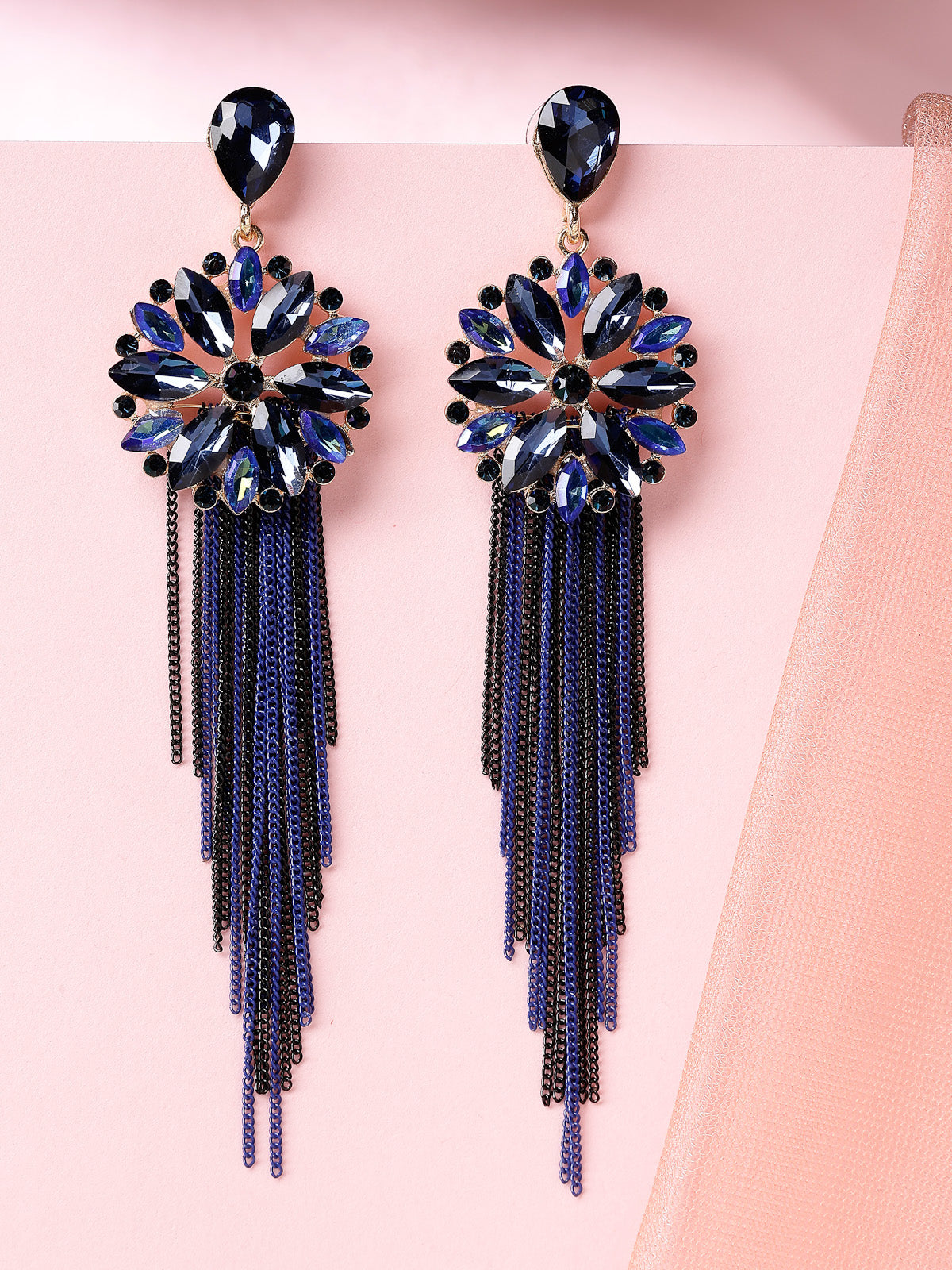 Scintillare By Sukkhi Fresh Flora Latest Stylish Gold Plated Crystal Handmade Long Tassel Blue Earrings for Women & Girls|Pair of 1|Gifts for Wife Girlfriend Mother Sister|E107219