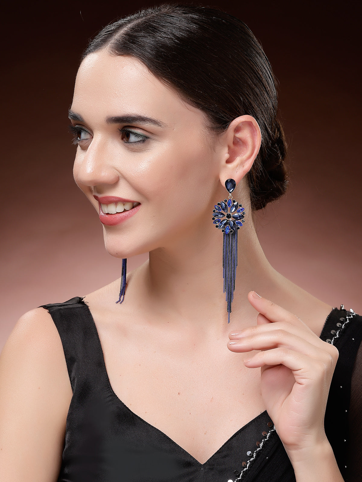 Scintillare By Sukkhi Fresh Flora Latest Stylish Gold Plated Crystal Handmade Long Tassel Blue Earrings for Women & Girls|Pair of 1|Gifts for Wife Girlfriend Mother Sister|E107219