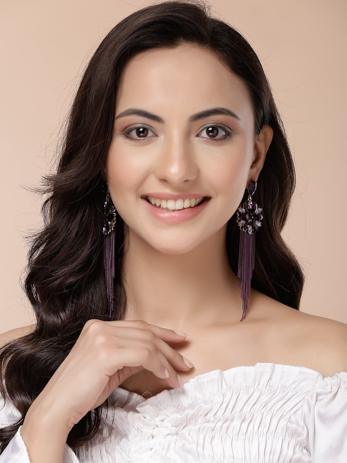 Scintillare By Sukkhi Fresh Flora Latest Stylish Gold Plated Crystal Handmade Long Tassel Purple Earrings for Women & Girls|Pair of 1|Gifts for Wife Girlfriend Mother Sister|E107220