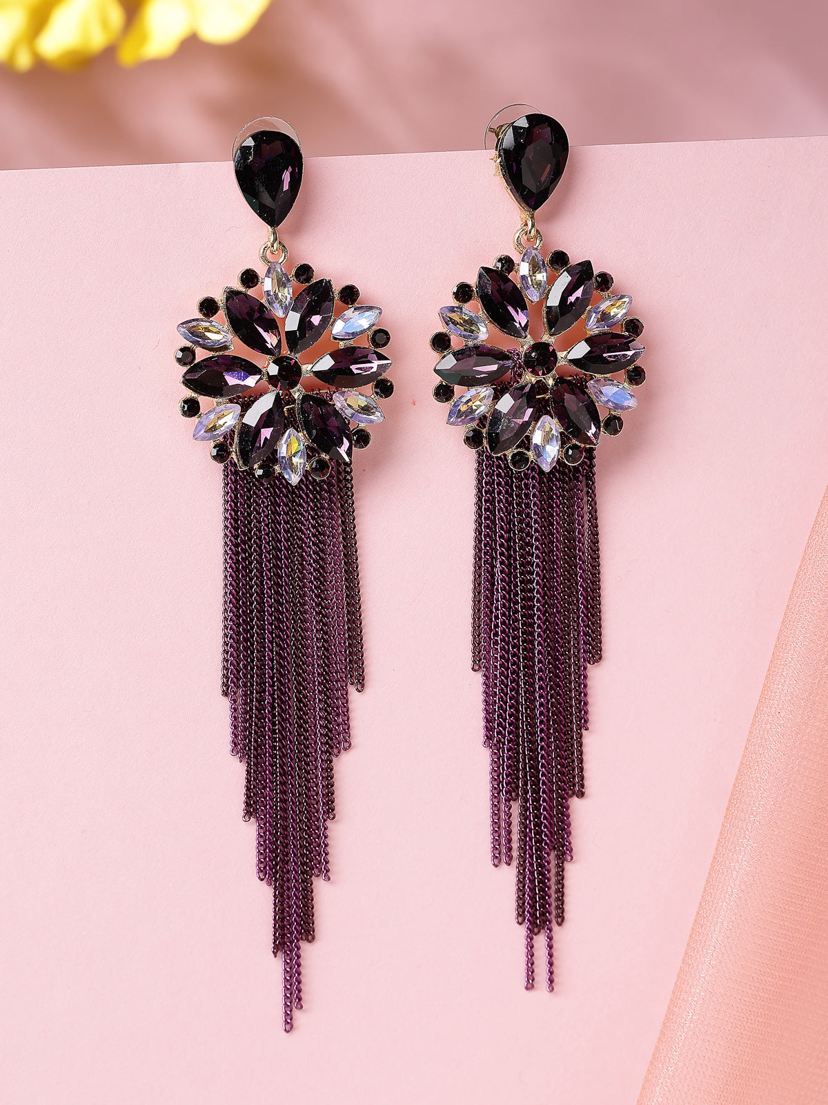 Scintillare By Sukkhi Fresh Flora Latest Stylish Gold Plated Crystal Handmade Long Tassel Purple Earrings for Women & Girls|Pair of 1|Gifts for Wife Girlfriend Mother Sister|E107220