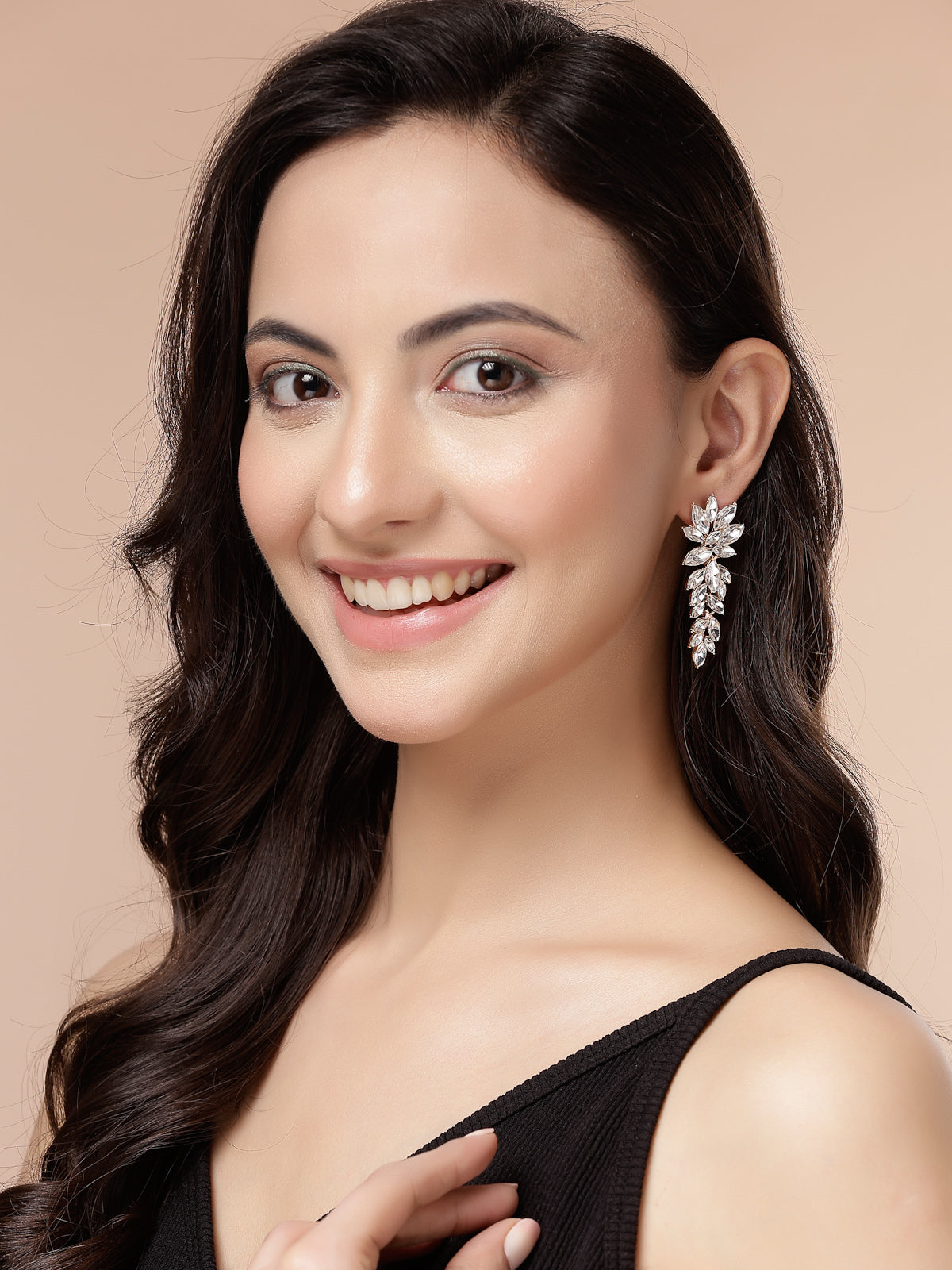 Scintillare By Sukkhi Golden Crystal Shimmering White Drop Dangler Long Earrings for Women & Girls|Pair of 1|Gifts for Wife Girlfriend Mother Sister|E107221