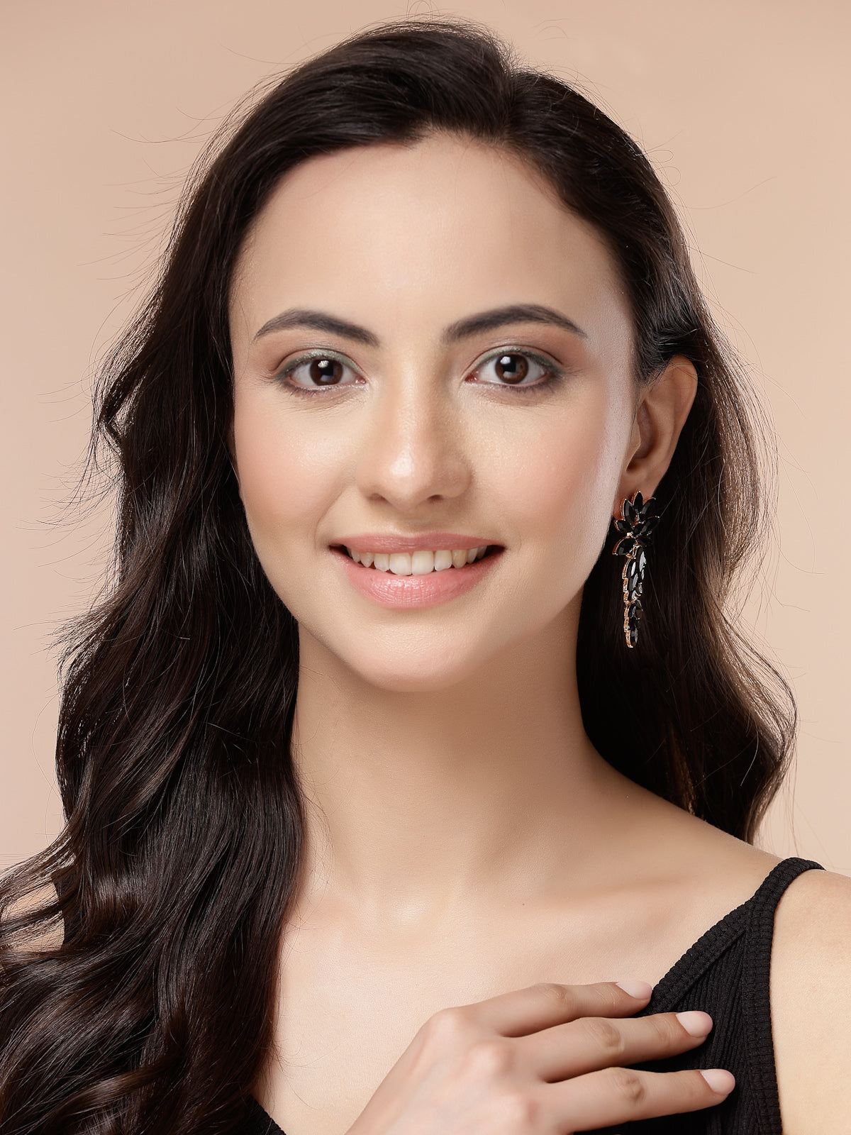 Scintillare By Sukkhi Golden Crystal Shimmering Black Drop Dangler Long Earrings for Women & Girls|Pair of 1|Gifts for Wife Girlfriend Mother Sister|E107222