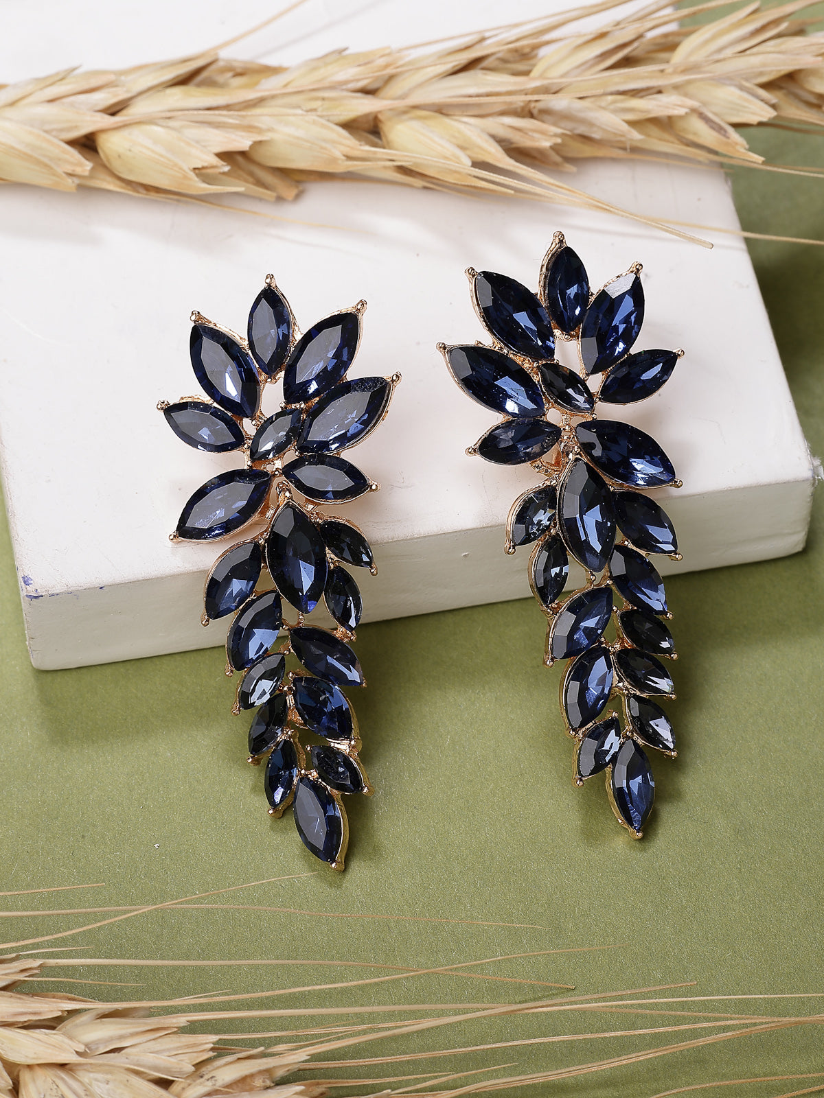 Scintillare By Sukkhi Golden Crystal Shimmering Blue Drop Dangler Long Earrings for Women & Girls|Pair of 1|Gifts for Wife Girlfriend Mother Sister|E107223