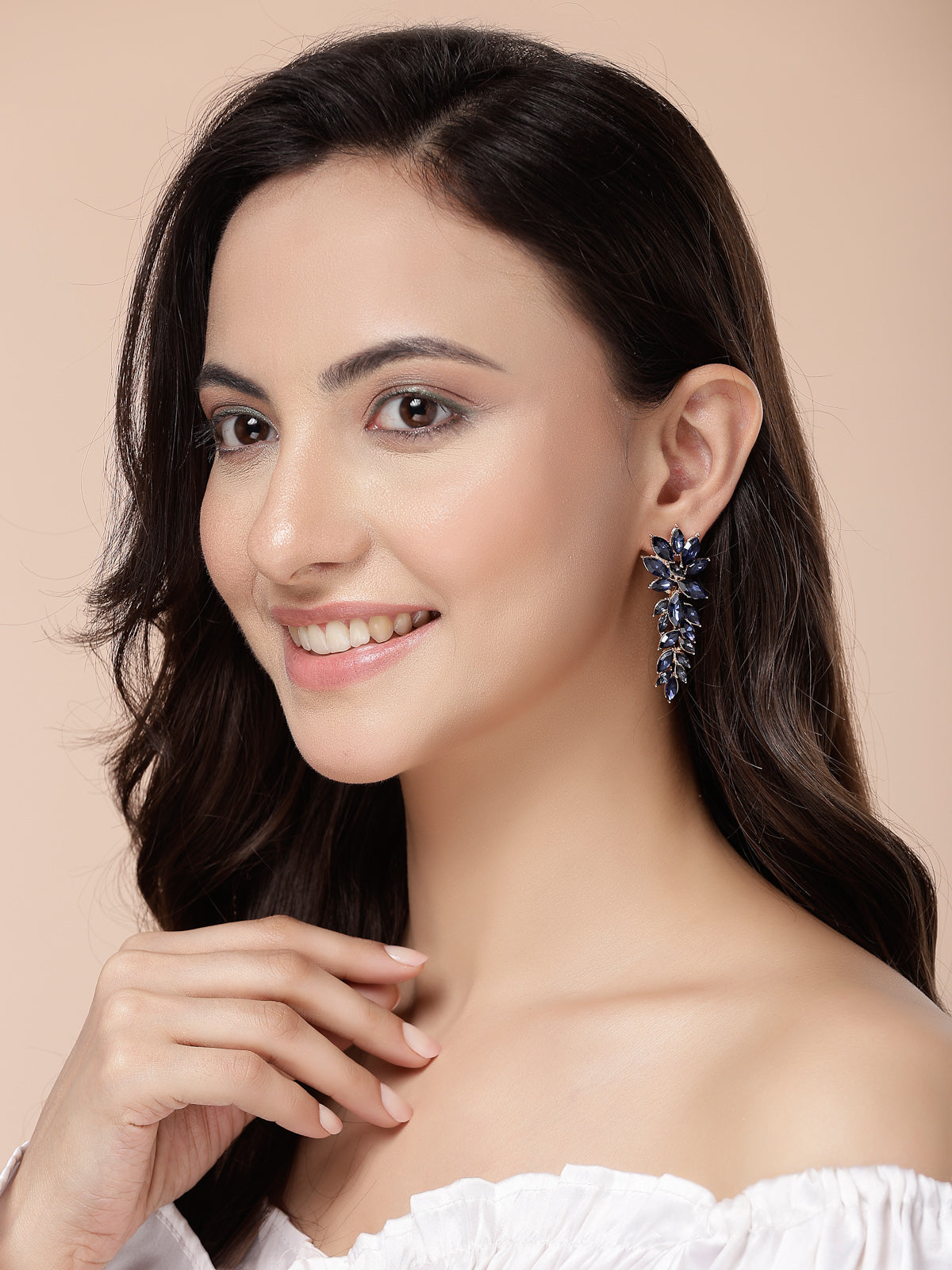 Scintillare By Sukkhi Golden Crystal Shimmering Blue Drop Dangler Long Earrings for Women & Girls|Pair of 1|Gifts for Wife Girlfriend Mother Sister|E107223