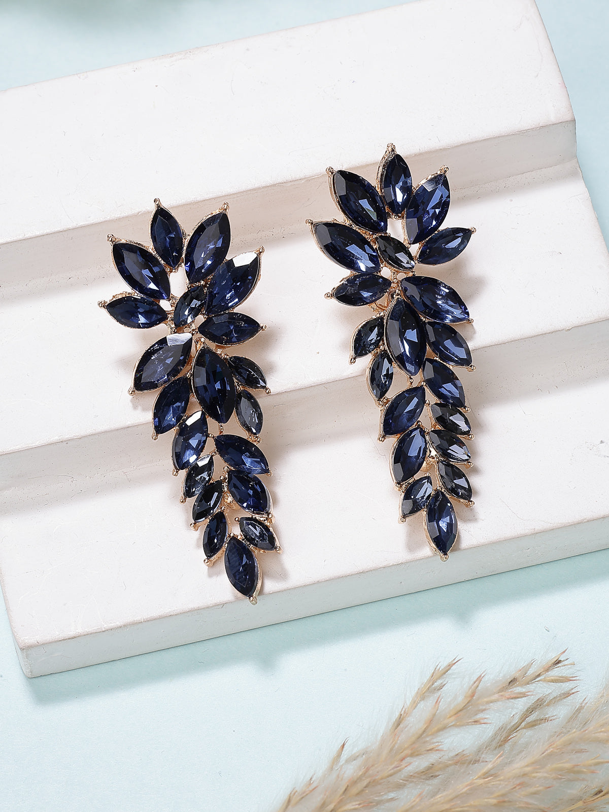 Scintillare By Sukkhi Golden Crystal Shimmering Blue Drop Dangler Long Earrings for Women & Girls|Pair of 1|Gifts for Wife Girlfriend Mother Sister|E107223