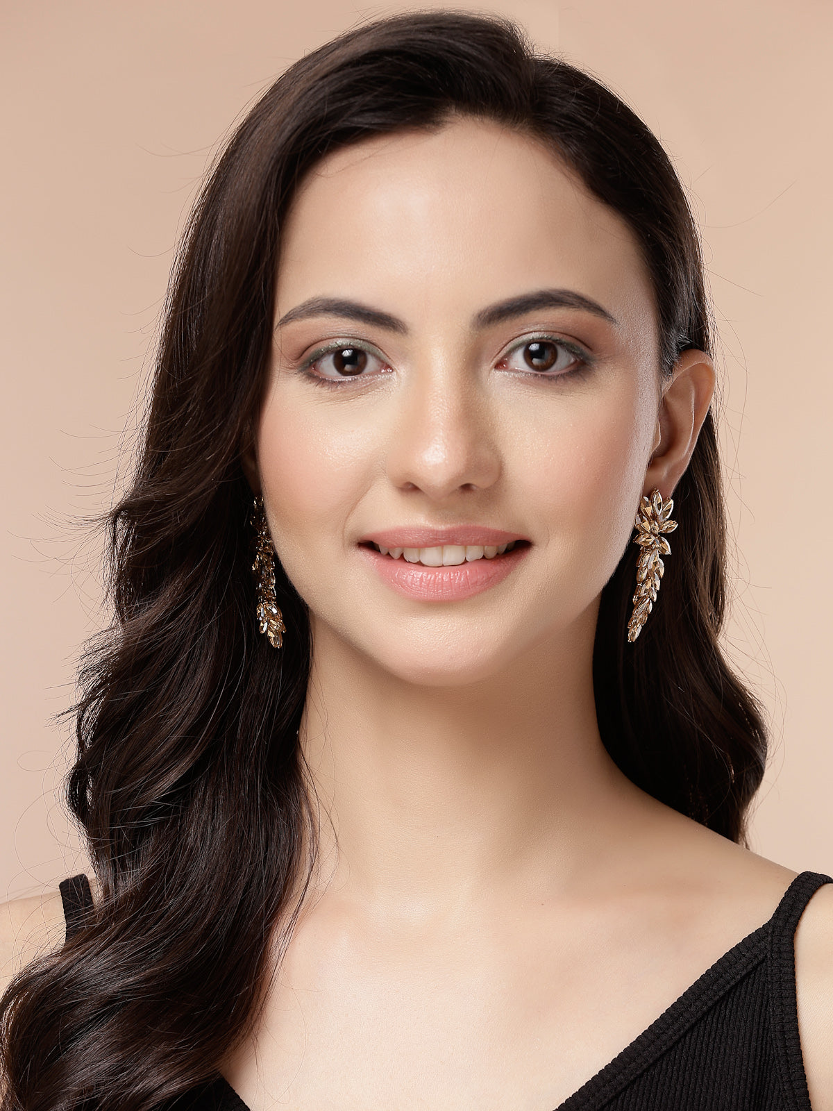 Scintillare By Sukkhi Golden Crystal Shimmering Champagne Drop Dangler Long Earrings for Women & Girls|Pair of 1|Gifts for Wife Girlfriend Mother Sister|E107225