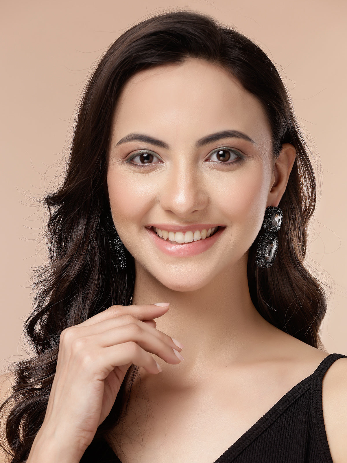 Scintillare By Sukkhi Glittering Square Shaped Crystal Studded Black Drop Dangle Earring for Women & Girls|Pair of 1|Jewellery Gifts for Wife Girlfriend Mother Sister|E107226