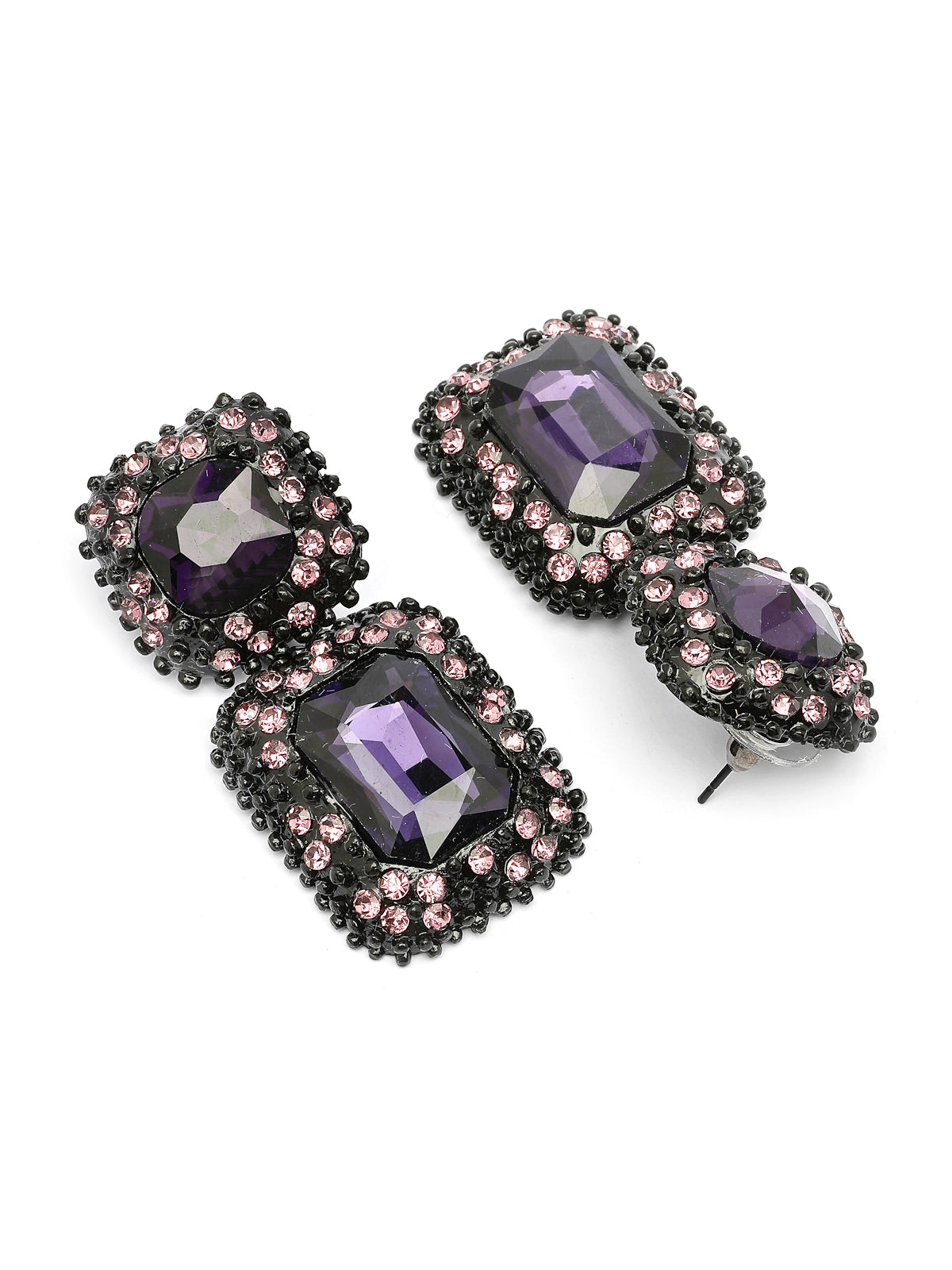 Scintillare By Sukkhi Glittering Square Shaped Crystal Studded Purple Drop Dangle Earrings for Women & Girls|Pair of 1|Jewellery Gifts for Wife Girlfriend Mother Sister|E107227