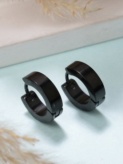 Scintillare By Sukkhi Unique Stainless Steel Black Hoop Bali Earring for Men & Boys|Accessories Jewellery for Men & Boys|Gift for Anniversary Birthday|E107238