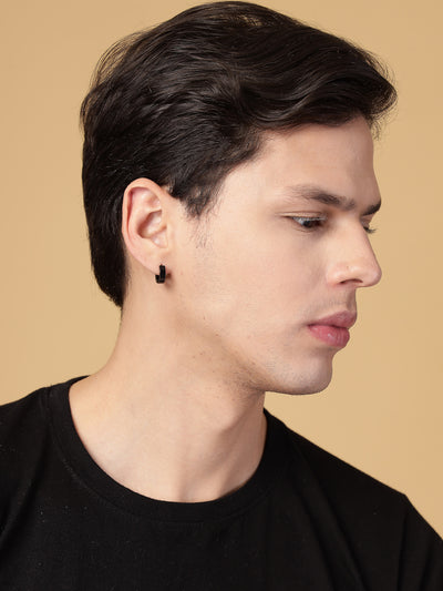 Scintillare By Sukkhi Unique Stainless Steel Black Hoop Bali Earring for Men & Boys|Accessories Jewellery for Men & Boys|Gift for Anniversary Birthday|E107238