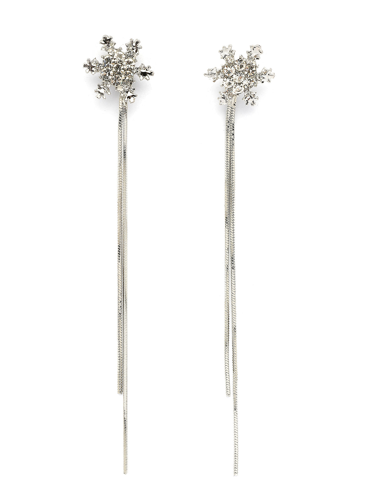 Scintillare By Sukkhi Floral Shiny Crystal Diamond Studded Long Silver Dangle Earrings for Women & Girls|Pair of 1|Jewellery Gifts for Wife Girlfriend Mother Sister|E107239