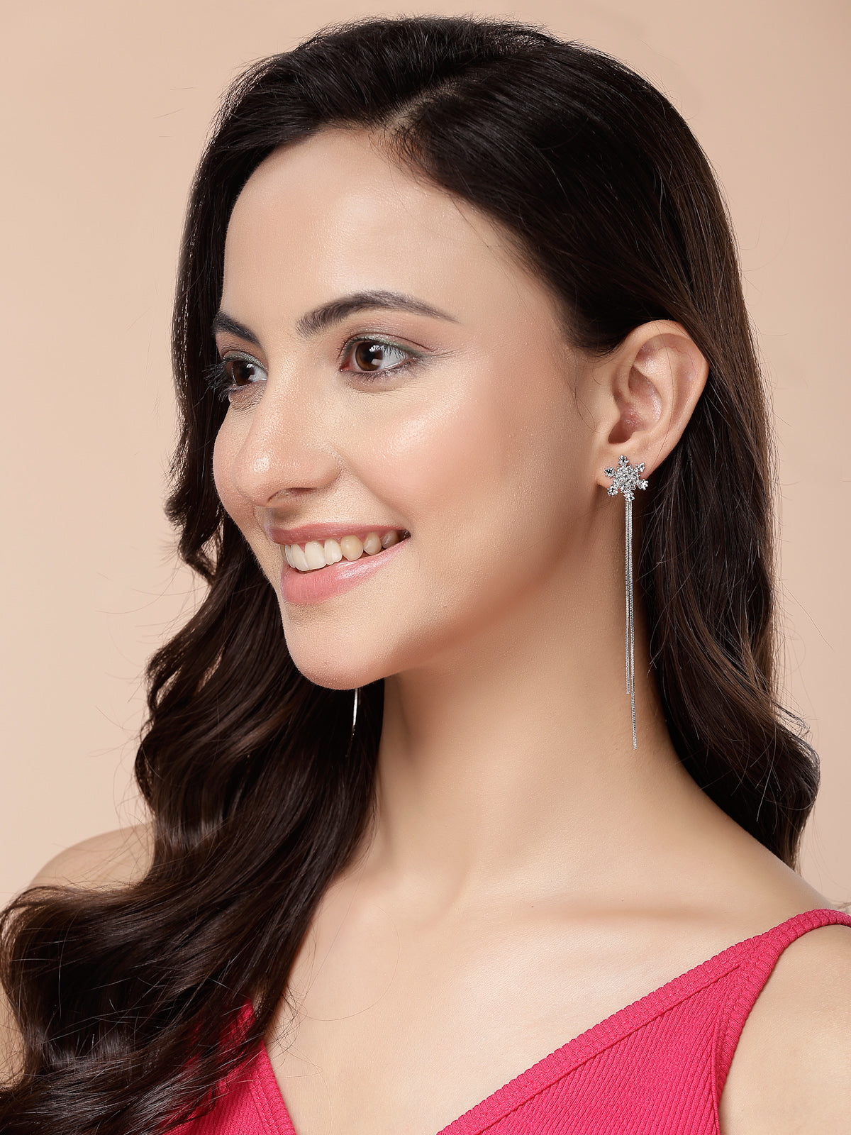 Scintillare By Sukkhi Floral Shiny Crystal Diamond Studded Long Silver Dangle Earrings for Women & Girls|Pair of 1|Jewellery Gifts for Wife Girlfriend Mother Sister|E107239