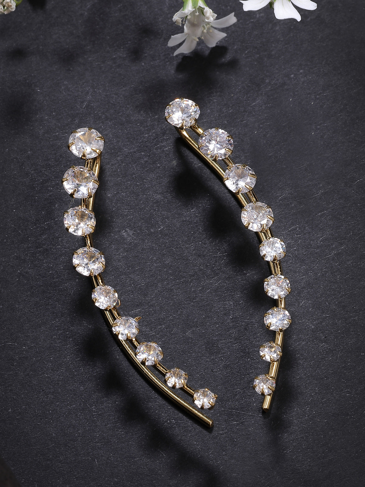 Scintillare By Sukkhi Delicate Gold Plated American Diamond Studded Contemporary Embellished Light Weighted Ear Cuff with Clip on Closure Earring for Women & Girls|E107240