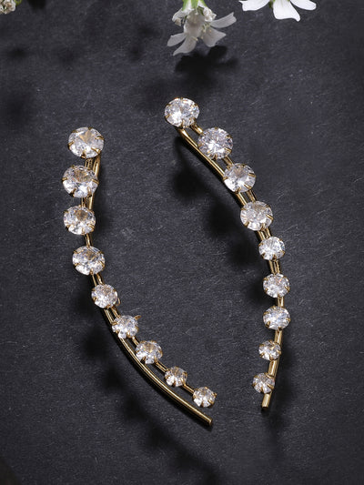 Scintillare By Sukkhi Delicate Gold Plated American Diamond Studded Contemporary Embellished Light Weighted Ear Cuff with Clip on Closure Earring for Women & Girls|E107240