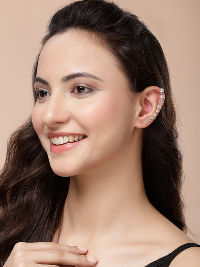 Scintillare By Sukkhi Delicate Gold Plated American Diamond Studded Contemporary Embellished Light Weighted Ear Cuff with Clip on Closure Earring for Women & Girls|E107240