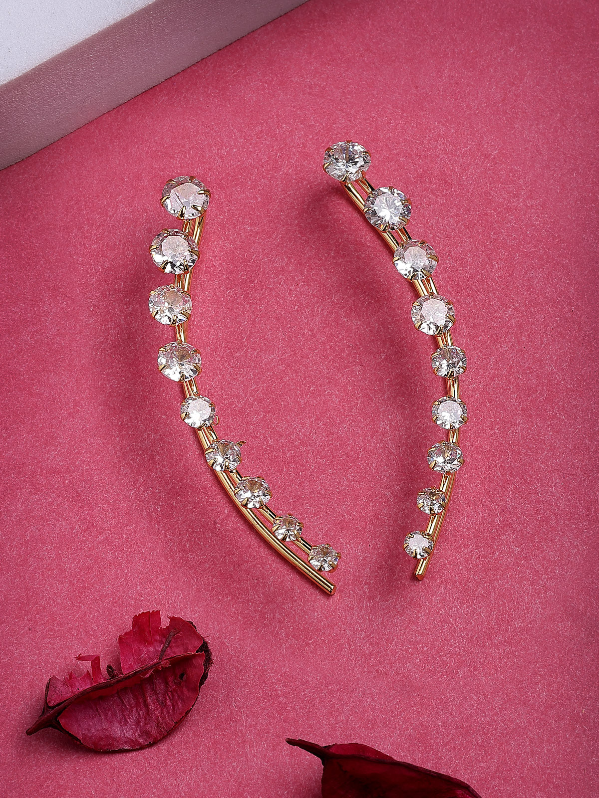 Scintillare By Sukkhi Delicate Gold Plated American Diamond Studded Contemporary Embellished Light Weighted Ear Cuff with Clip on Closure Earring for Women & Girls|E107240