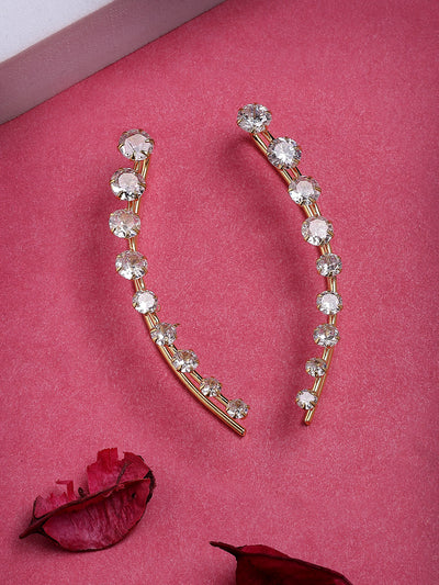 Scintillare By Sukkhi Delicate Gold Plated American Diamond Studded Contemporary Embellished Light Weighted Ear Cuff with Clip on Closure Earring for Women & Girls|E107240