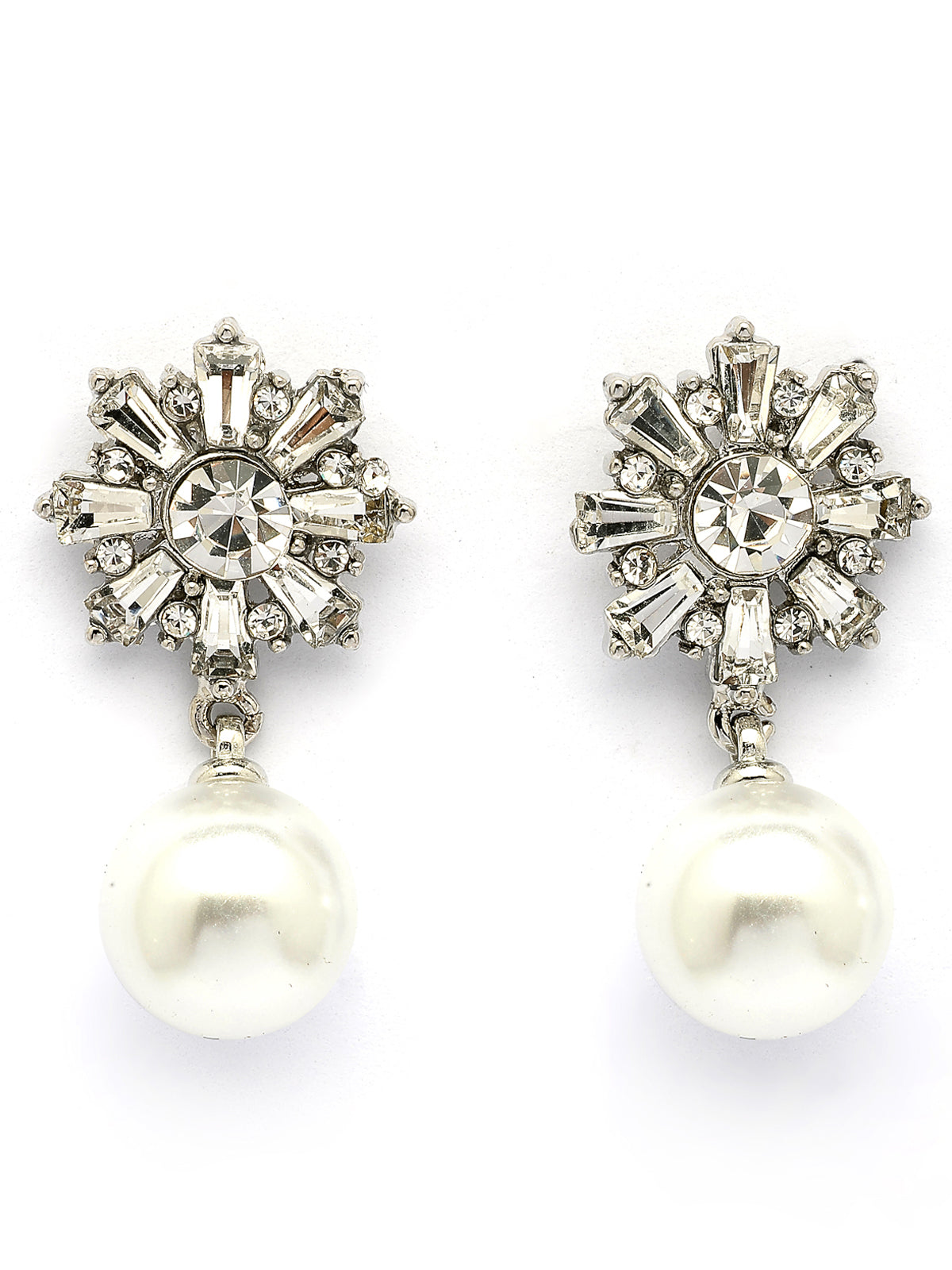 Scintillare By Sukkhi Iconic Latest Fashionable Crystal & Pearls Studded Rhodium Plated Drop Earrings for Women & Girls|Pair of 1|Jewellery Gifts for Wife Girlfriend Mother Sister|E107241