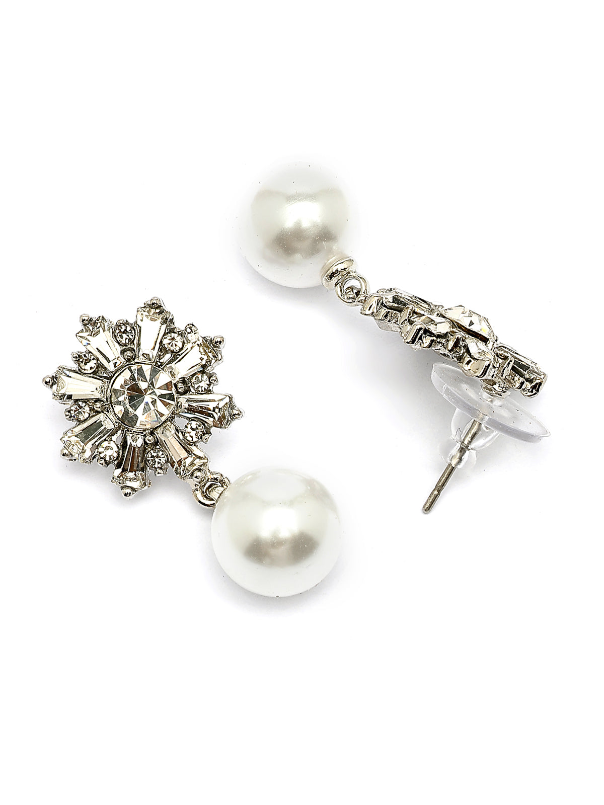 Scintillare By Sukkhi Iconic Latest Fashionable Crystal & Pearls Studded Rhodium Plated Drop Earrings for Women & Girls|Pair of 1|Jewellery Gifts for Wife Girlfriend Mother Sister|E107241