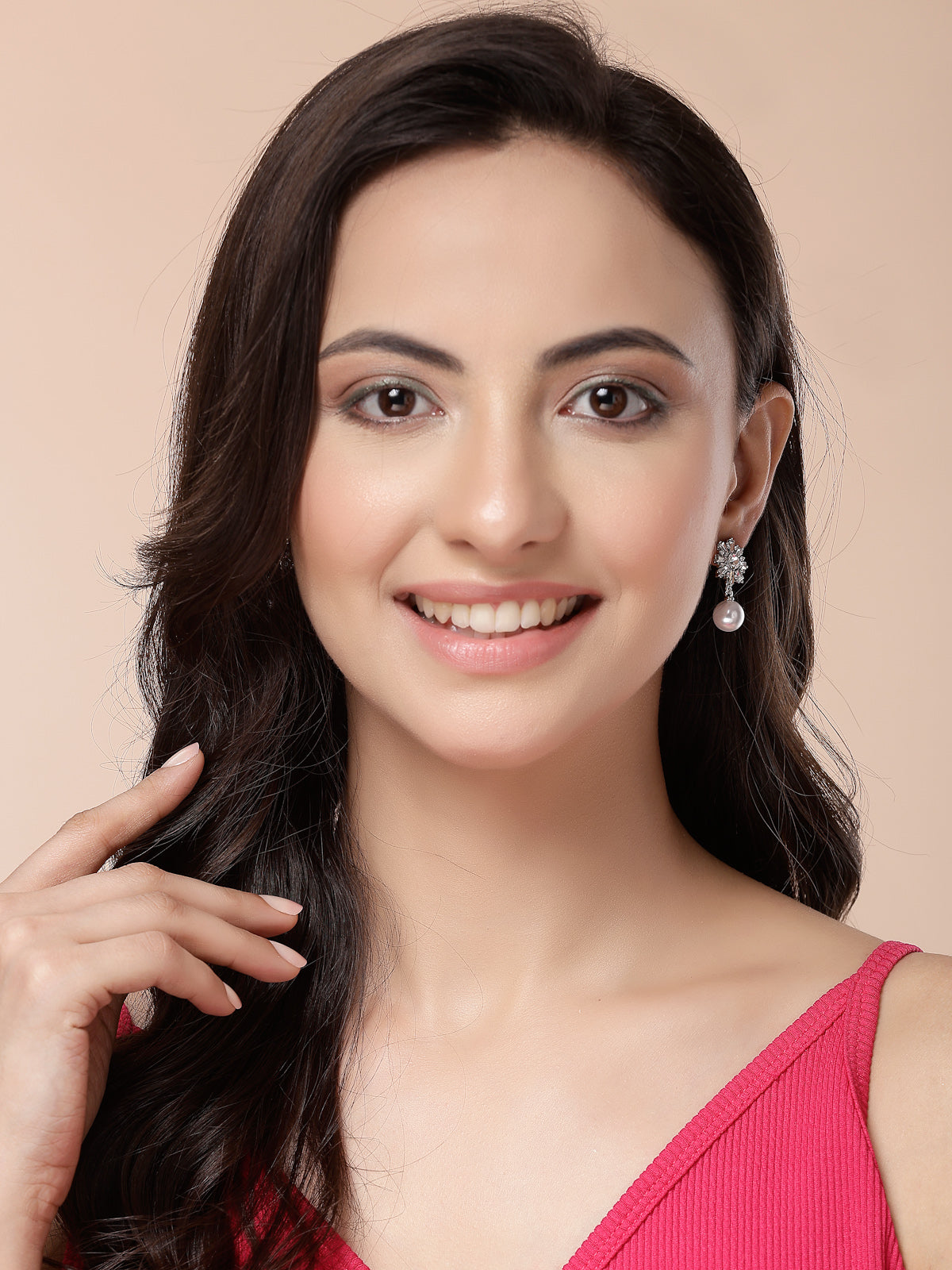 Scintillare By Sukkhi Iconic Latest Fashionable Crystal & Pearls Studded Rhodium Plated Drop Earrings for Women & Girls|Pair of 1|Jewellery Gifts for Wife Girlfriend Mother Sister|E107241