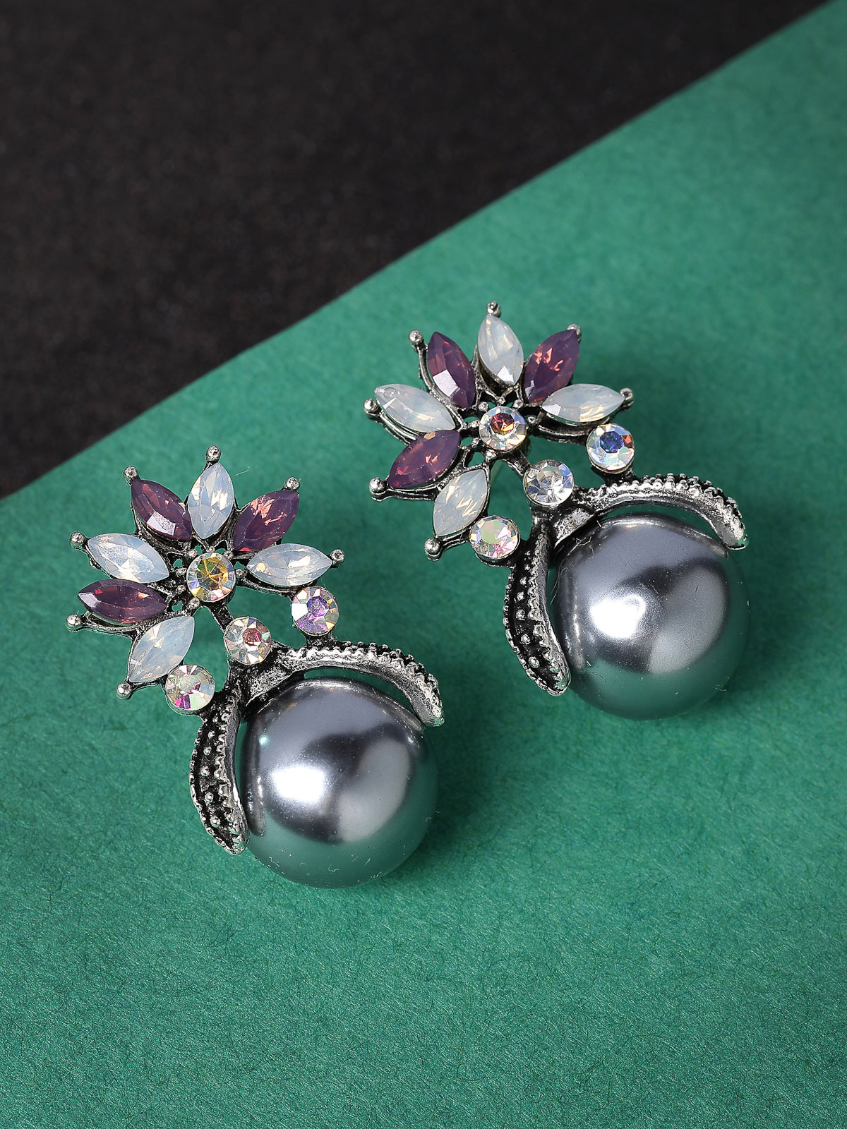 Scintillare By Sukkhi Glamorous Stylish Floral Crystal Stone Studded Pearls Drop Earrings for Women & Girls|Pair of 1|Jewellery Gifts for Wife Girlfriend Mother Sister|E107243