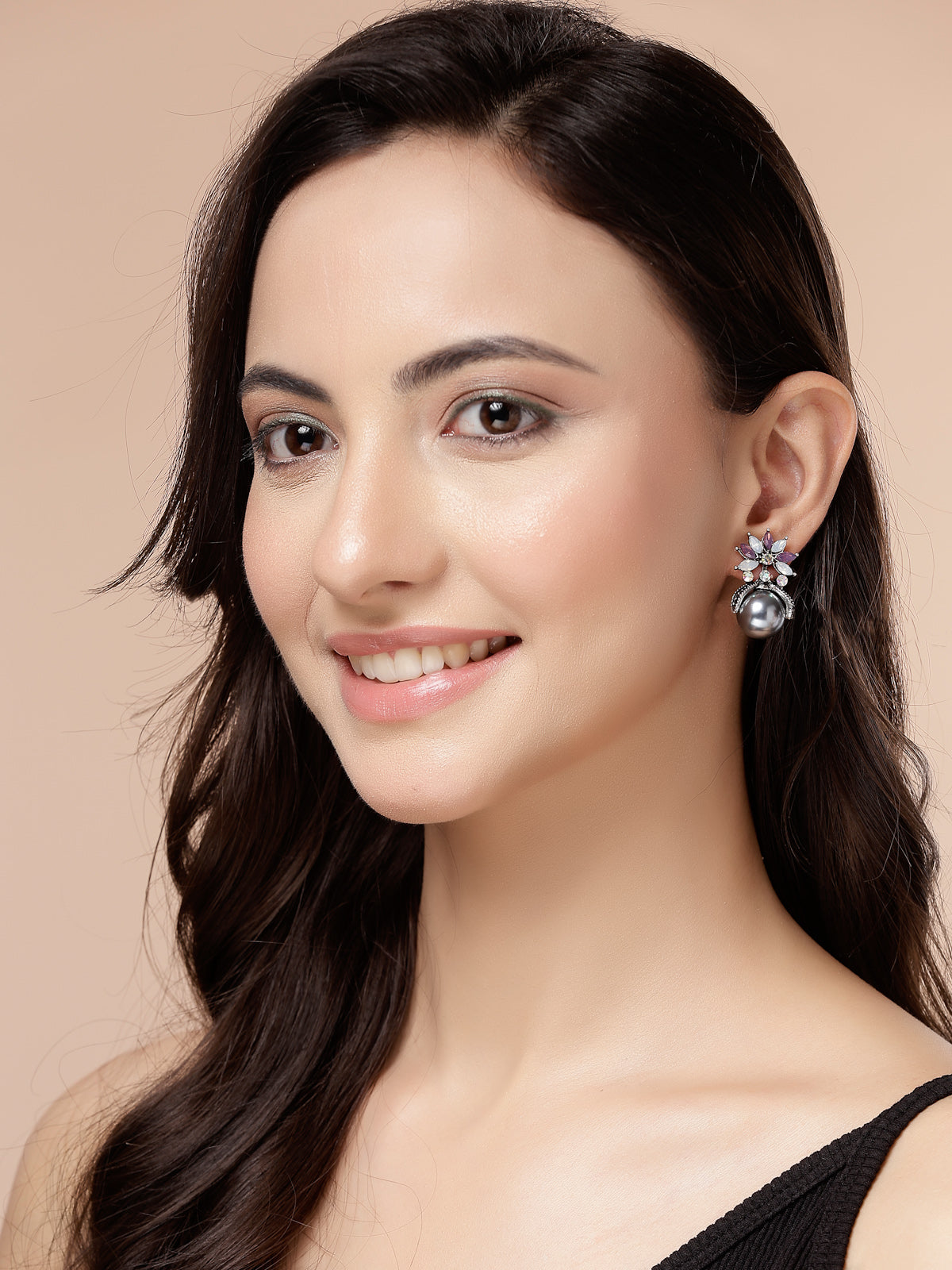 Scintillare By Sukkhi Glamorous Stylish Floral Crystal Stone Studded Pearls Drop Earrings for Women & Girls|Pair of 1|Jewellery Gifts for Wife Girlfriend Mother Sister|E107243