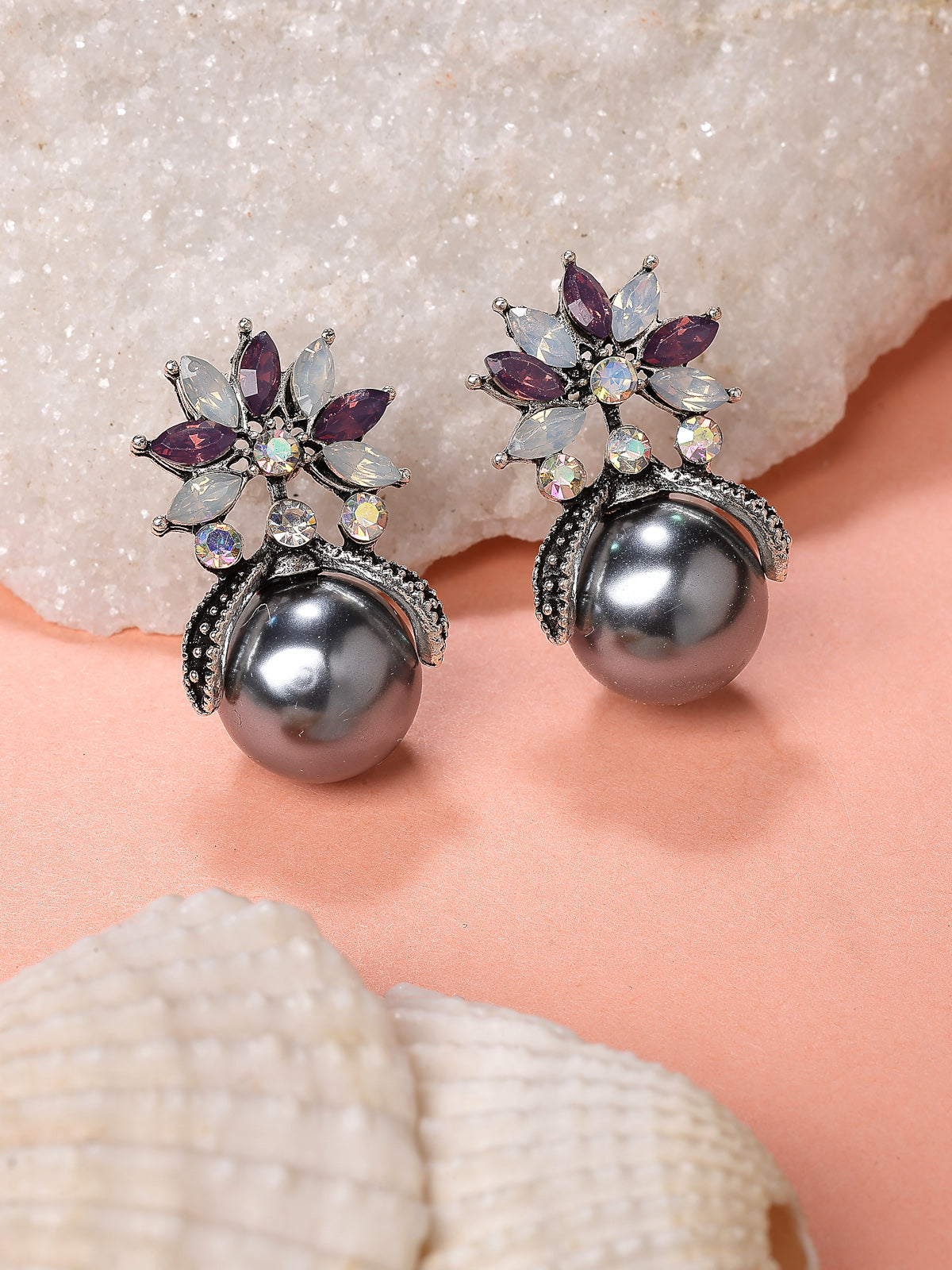 Scintillare By Sukkhi Glamorous Stylish Floral Crystal Stone Studded Pearls Drop Earrings for Women & Girls|Pair of 1|Jewellery Gifts for Wife Girlfriend Mother Sister|E107243