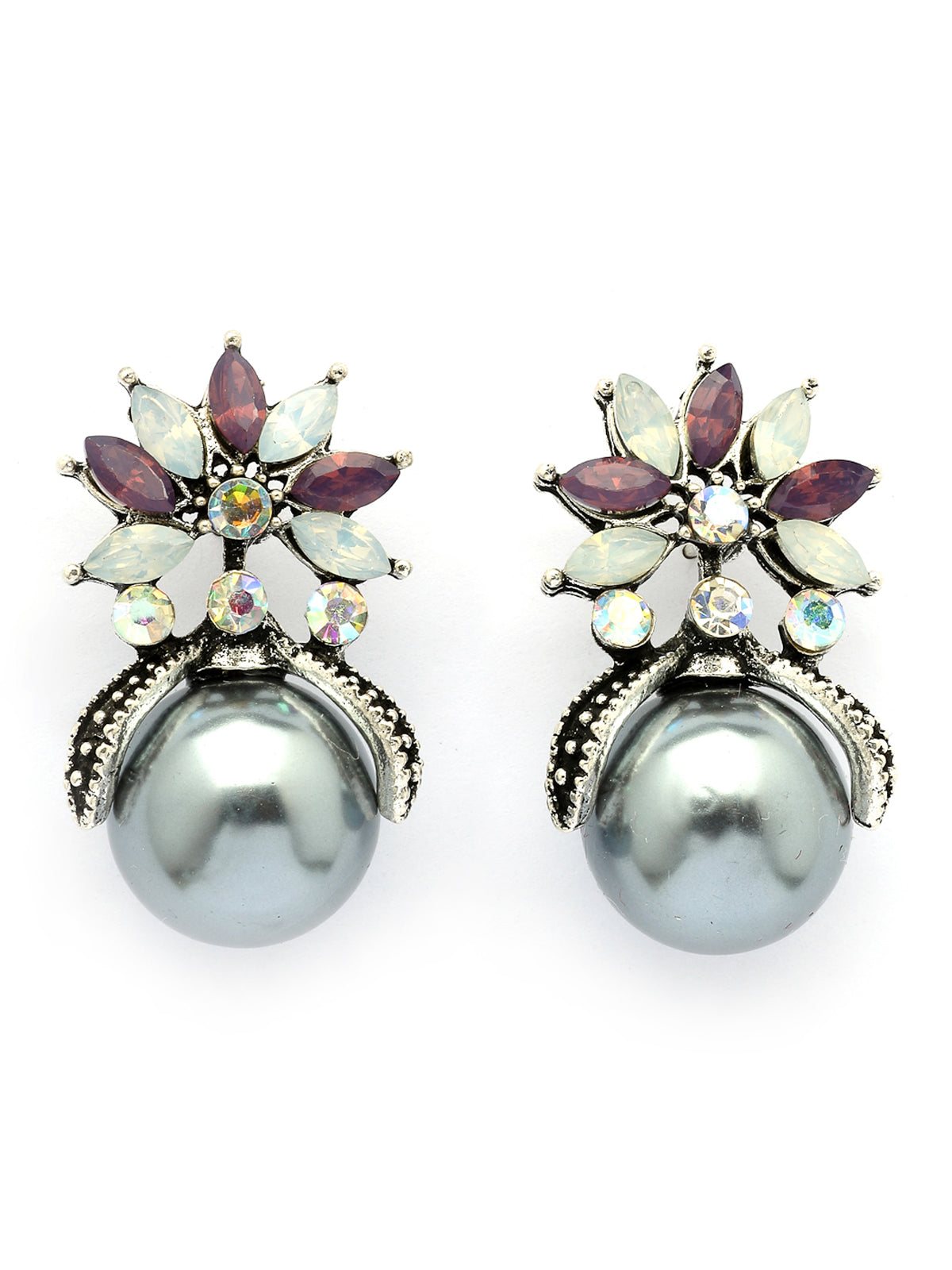Scintillare By Sukkhi Glamorous Stylish Floral Crystal Stone Studded Pearls Drop Earrings for Women & Girls|Pair of 1|Jewellery Gifts for Wife Girlfriend Mother Sister|E107243