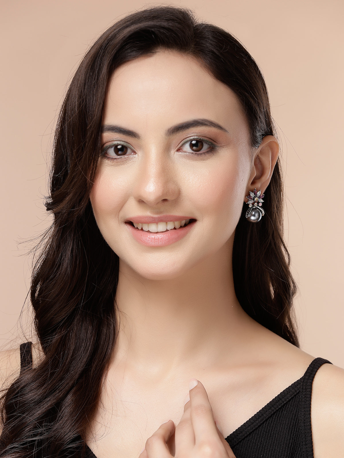 Scintillare By Sukkhi Glamorous Stylish Floral Crystal Stone Studded Pearls Drop Earrings for Women & Girls|Pair of 1|Jewellery Gifts for Wife Girlfriend Mother Sister|E107243