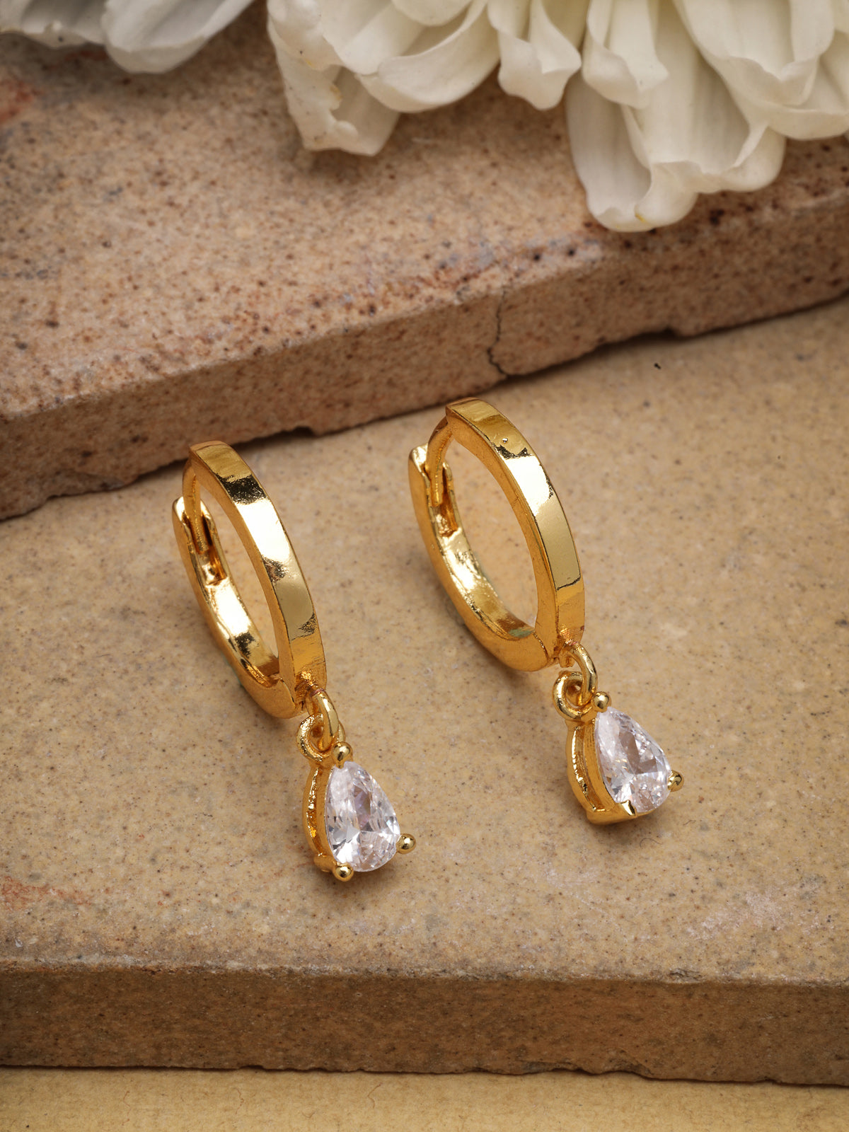 Scintillare By Sukkhi Solitaire Diamond Dangling Clip On Austrian Zirconium Drop Hoop Style Earrings for Women & Girls|Pair of 1|Jewellery Gifts for Wife Girlfriend Mother Sister|E107246