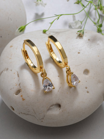 Scintillare By Sukkhi Solitaire Diamond Dangling Clip On Austrian Zirconium Drop Hoop Style Earrings for Women & Girls|Pair of 1|Jewellery Gifts for Wife Girlfriend Mother Sister|E107246