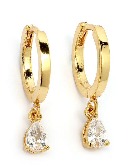 Scintillare By Sukkhi Solitaire Diamond Dangling Clip On Austrian Zirconium Drop Hoop Style Earrings for Women & Girls|Pair of 1|Jewellery Gifts for Wife Girlfriend Mother Sister|E107246