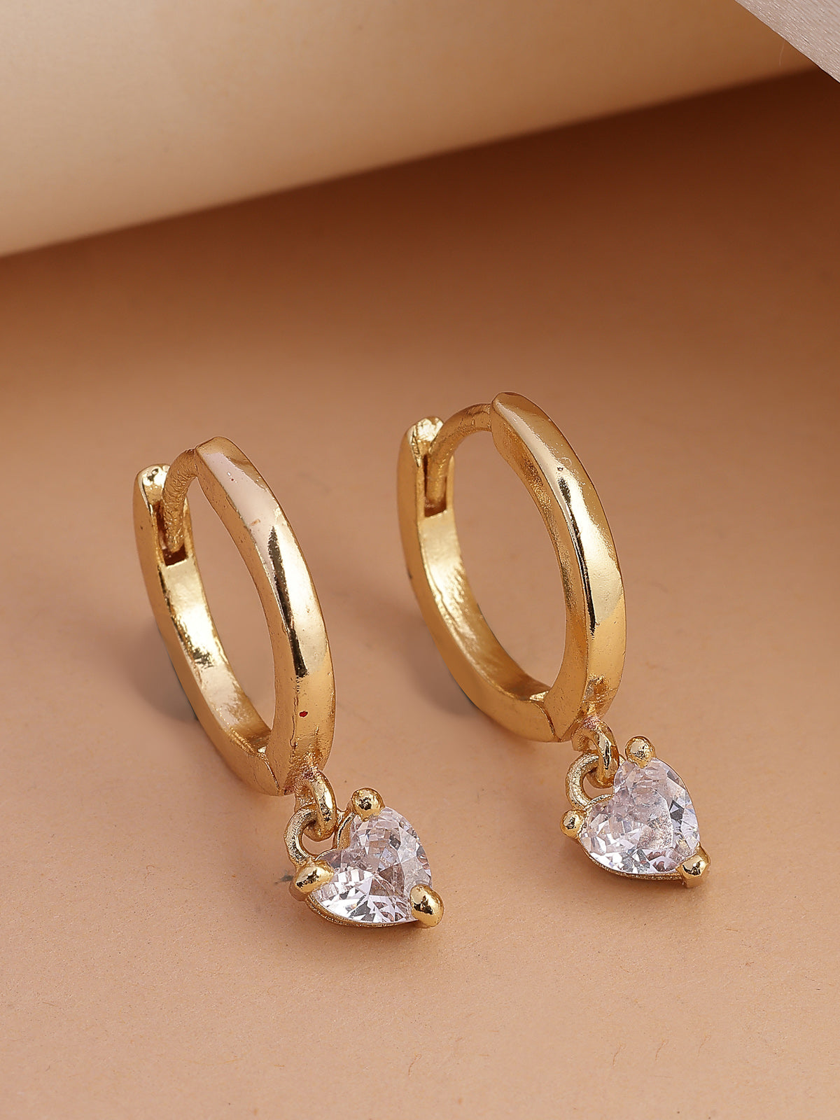 Scintillare By Sukkhi Solitaire Diamond Dangling Gold Plated Clip On Austrian Zirconium Drop Hoop Style Earrings for Women & Girls|E107247