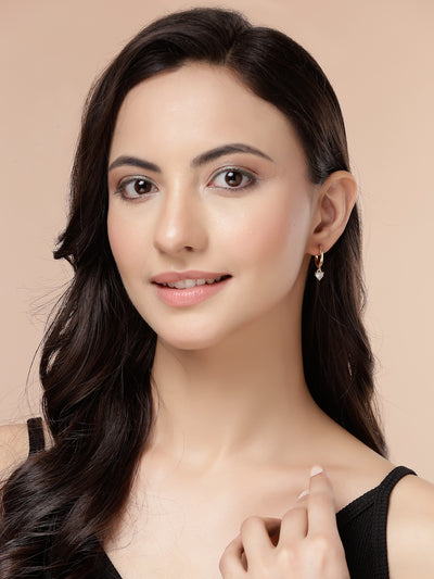 Scintillare By Sukkhi Solitaire Diamond Dangling Gold Plated Clip On Austrian Zirconium Drop Hoop Style Earrings for Women & Girls|E107247