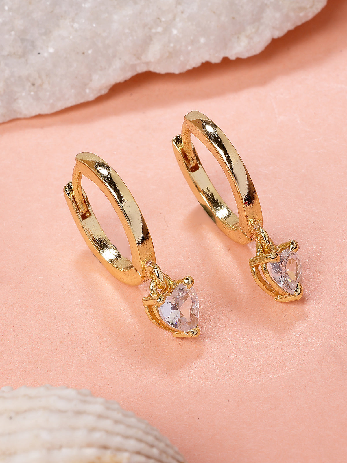 Scintillare By Sukkhi Solitaire Diamond Dangling Gold Plated Clip On Austrian Zirconium Drop Hoop Style Earrings for Women & Girls|E107247