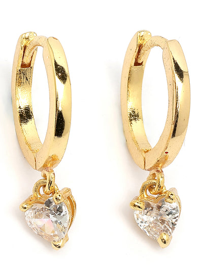 Scintillare By Sukkhi Solitaire Diamond Dangling Gold Plated Clip On Austrian Zirconium Drop Hoop Style Earrings for Women & Girls|E107247
