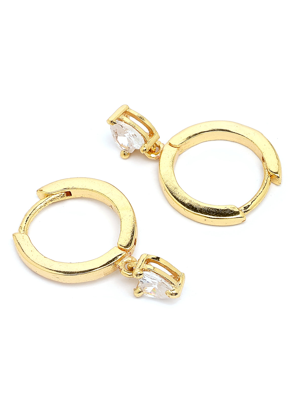 Scintillare By Sukkhi Solitaire Diamond Dangling Gold Plated Clip On Austrian Zirconium Drop Hoop Style Earrings for Women & Girls|E107247