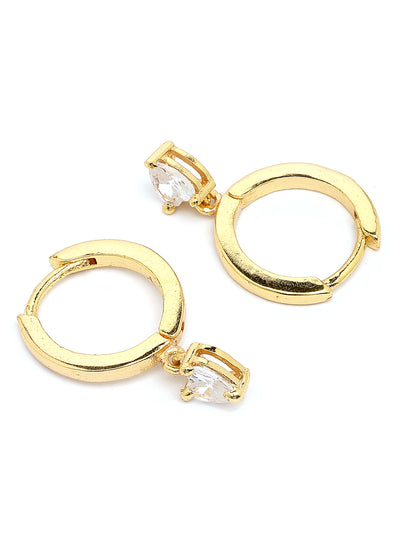 Scintillare By Sukkhi Solitaire Diamond Dangling Gold Plated Clip On Austrian Zirconium Drop Hoop Style Earrings for Women & Girls|E107247