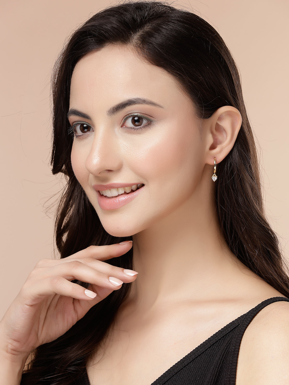 Scintillare By Sukkhi Solitaire Diamond Dangling Gold Plated Clip On Austrian Zirconium Drop Hoop Style Earrings for Women & Girls|E107247