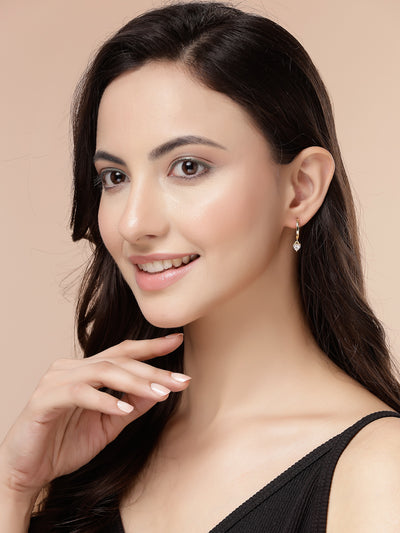 Scintillare By Sukkhi Solitaire Diamond Dangling Gold Plated Clip On Austrian Zirconium Drop Hoop Style Earrings for Women & Girls|E107247