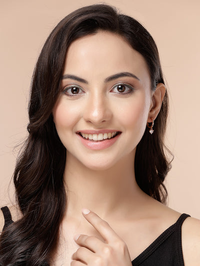 Scintillare By Sukkhi Solitaire Diamond Dangling Rose Gold Plated Clip On Austrian Zirconium Drop Hoop Style Earrings for Women & Girls|E107248