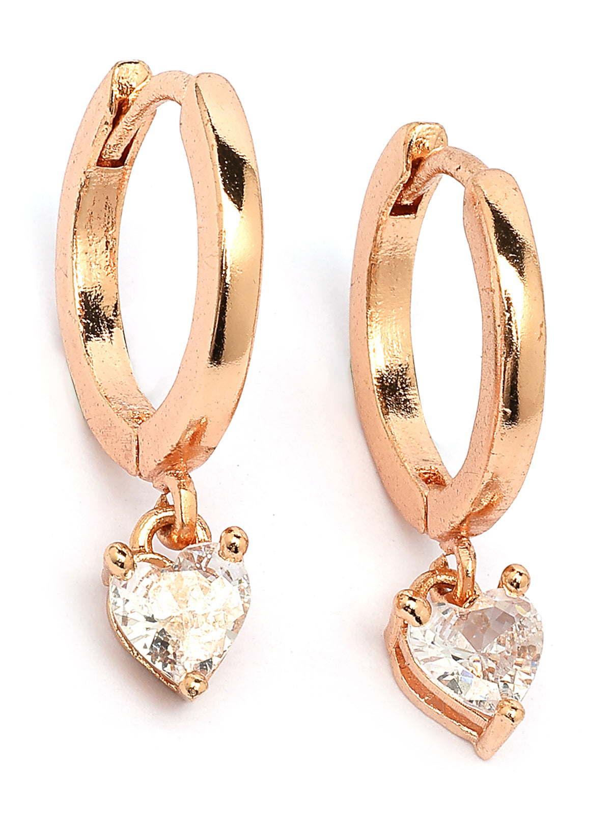 Scintillare By Sukkhi Solitaire Diamond Dangling Rose Gold Plated Clip On Austrian Zirconium Drop Hoop Style Earrings for Women & Girls|E107248