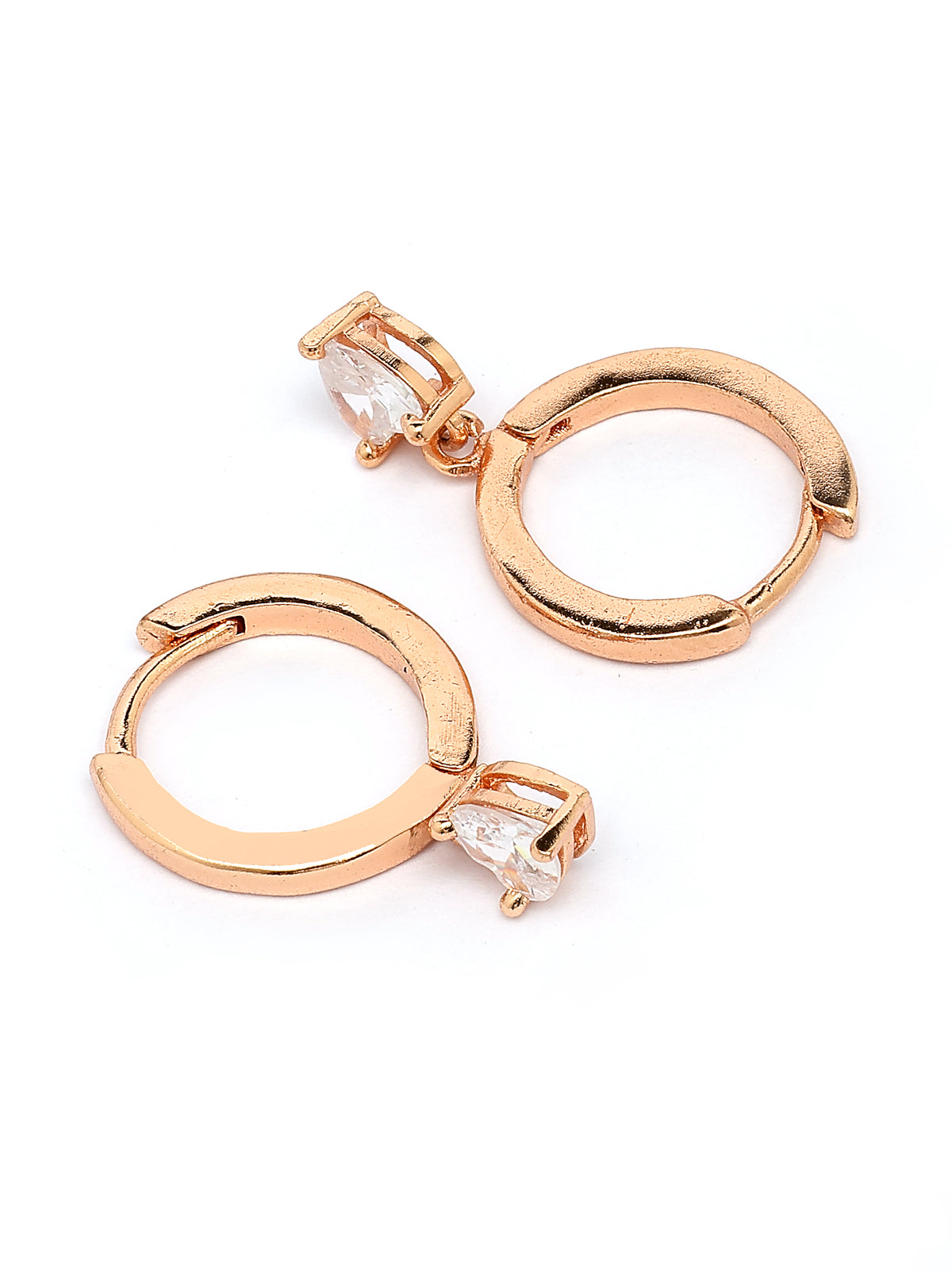 Scintillare By Sukkhi Solitaire Diamond Dangling Rose Gold Plated Clip On Austrian Zirconium Drop Hoop Style Earrings for Women & Girls|E107248