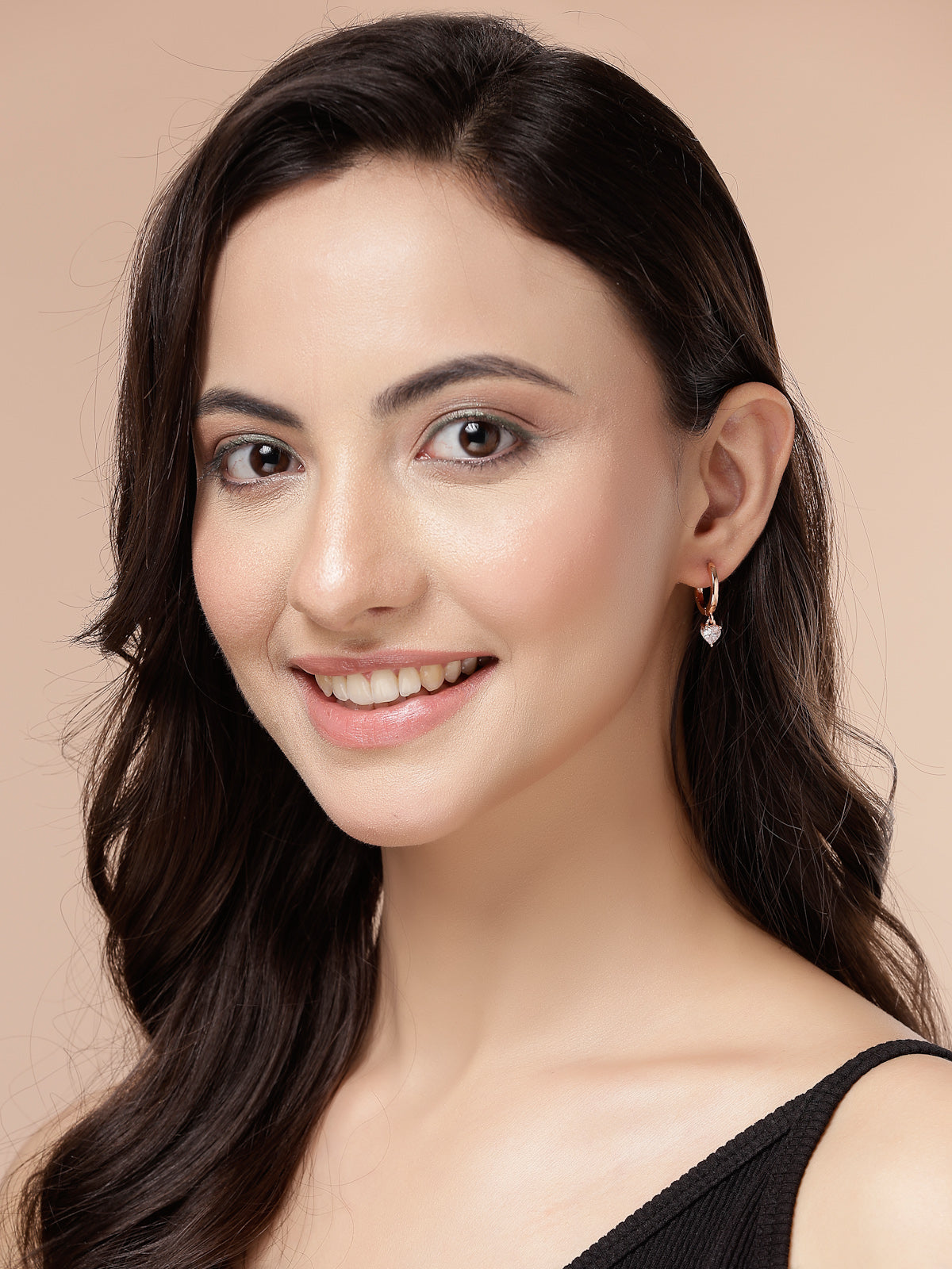 Scintillare By Sukkhi Solitaire Diamond Dangling Rose Gold Plated Clip On Austrian Zirconium Drop Hoop Style Earrings for Women & Girls|E107248