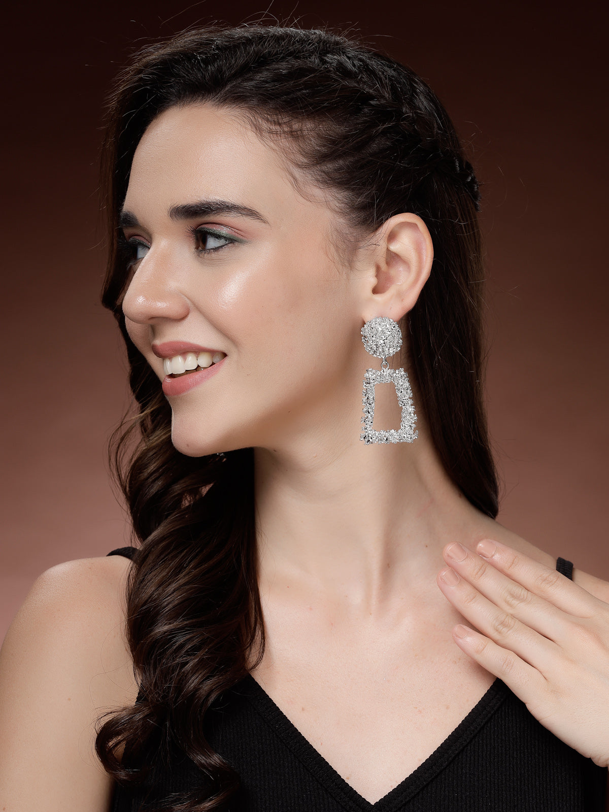 Snictillare By Sukkhi Celebrity Inspired Crystal Handmade Rhodium Plated Silver Dangle Earrings For Women & Girls|Pair of 1|Jewellery Gifts for Wife Girlfriend Mother Sister|E107250