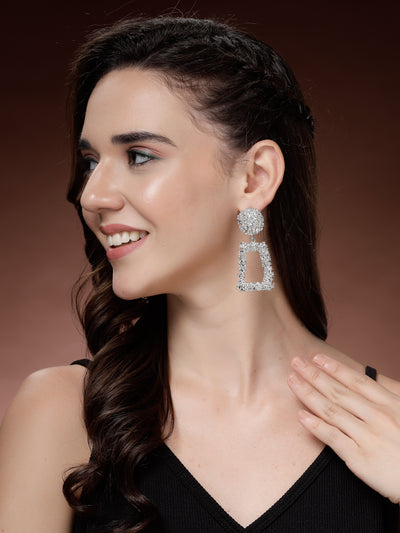 Snictillare By Sukkhi Celebrity Inspired Crystal Handmade Rhodium Plated Silver Dangle Earrings For Women & Girls|Pair of 1|Jewellery Gifts for Wife Girlfriend Mother Sister|E107250