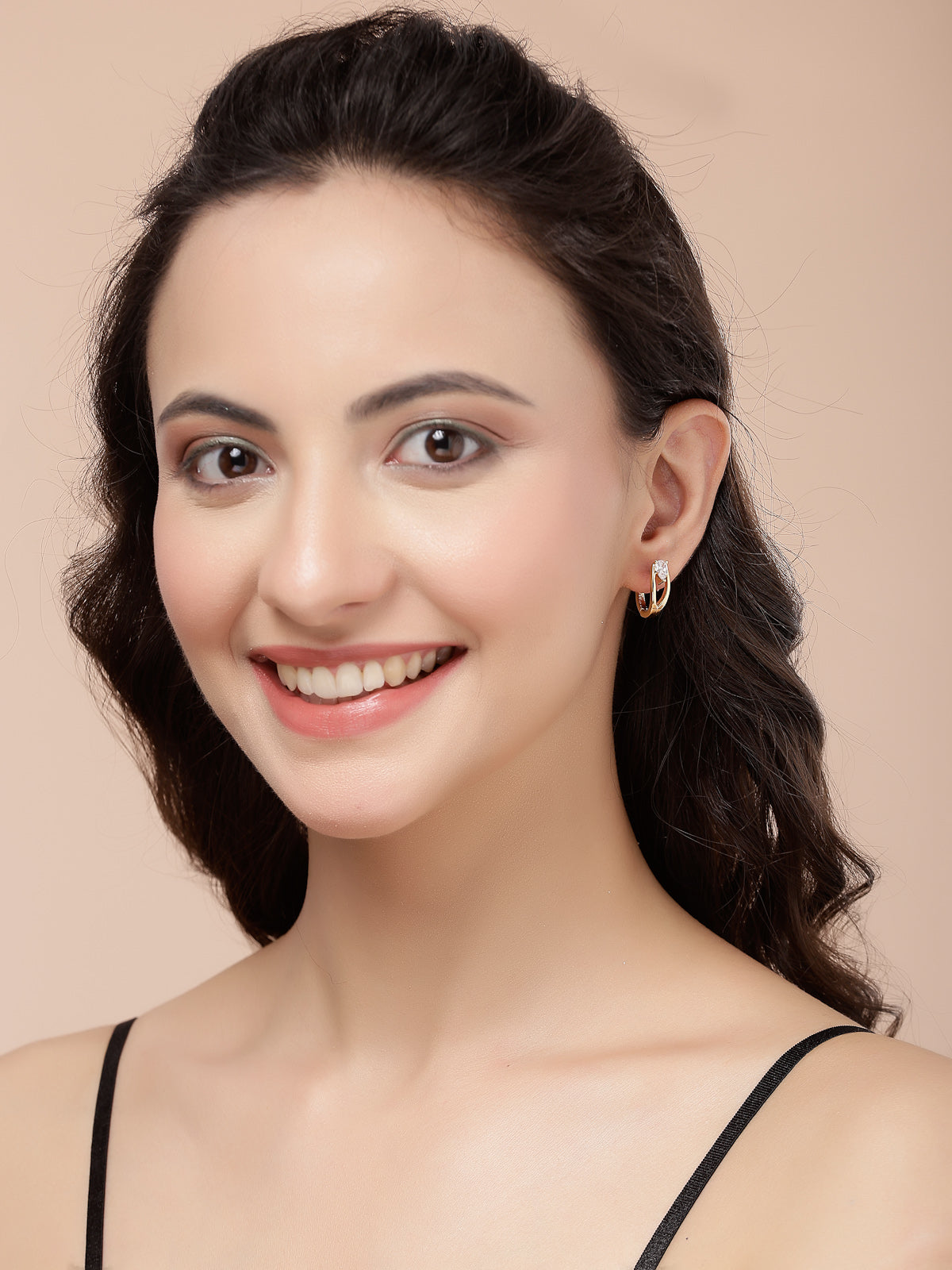 Scintillare By Sukkhi Attractive Gold Plated Pear Shaped Austrian Cubic Zirconia Stone Studded Clip On Hoop Earrings for Women & Girls|Pair of 1|Jewellery Gifts for Wife Girlfriend Mother Sister|E107251